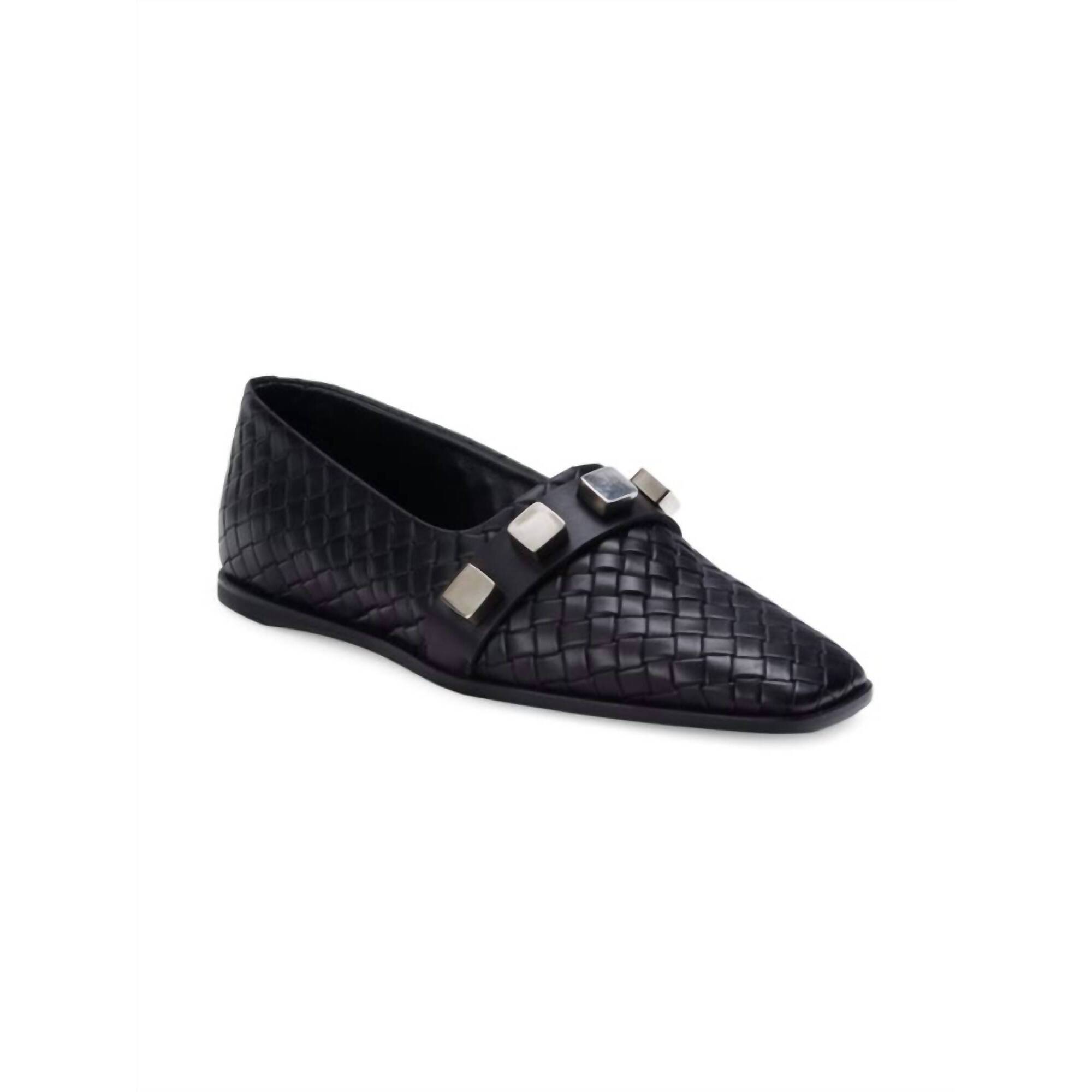 New Costume National Women's Studded Woven Leather Loafers In Black